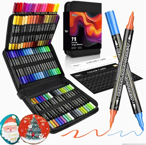 Bolígrafos de pintura acrílica de 72 colores, marcadores de pintura de doble punta con punta de pincel y punta fina, marcadores acrílicos para