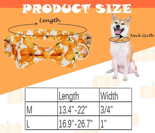 Miniatura 5 de Collar de otoño para perro con pajarita extraíble para perros medianos, collar de perro de Acción de Gracias de Halloween