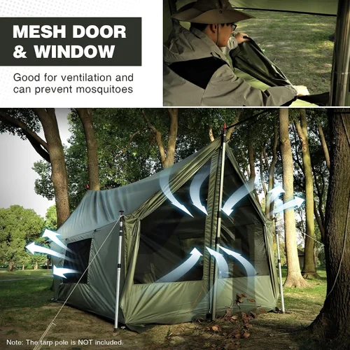 Miniatura 2 de REDCAMP Tienda de Campaña Caliente Grande tipo Hamaca con Salida para Estufa, Tienda de Campaña de Pared de Invierno Impermeable y Resistente al