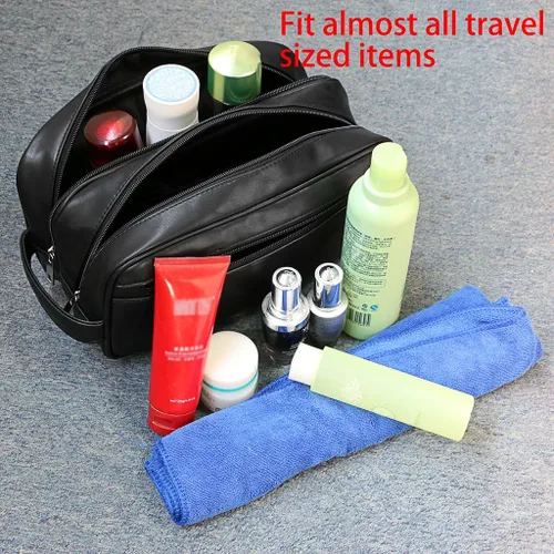 Miniatura 4 de Sumnacon Bolsas de aseo personal, unisex, de piel sintética, impermeable, organizador de artículos de aseo para viajes, perfecto para afeitar, aseo