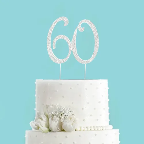 Miniatura 7 de Decoraciones de 60 cumpleaños para mujer, decoración para pastel de 60 años, decoración de pastel de 60 cumpleaños con diamantes de imitación 60