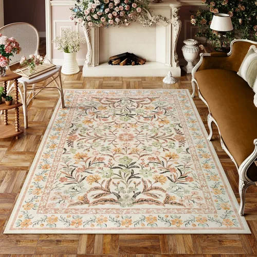 Miniatura 26 de Lahome - Alfombra redonda bóhema de color rosa claro de 4 pies, alfombras pequeñas circulares lavables para dormitorio de niños, alfombra circular