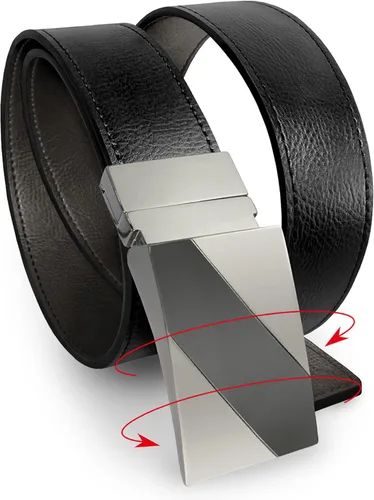 MARIO TREVI Cinturón reversible de cuero para hombre 2 en 1 con caja de regalo ribete a ajuste para vestido formal jeans pantalones negro y marrón