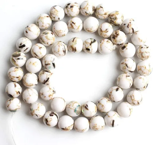 Miniatura 9 de 60 cuentas de turquesa de concha blanca, cuentas redondas sueltas de piedra natural de 0.236 pulgadas para hacer joyas, aretes, collares, Turquesa