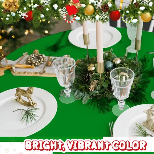 Miniatura 6 de Amylove 12 manteles de plástico navideños de 84 pulgadas, redondos, desechables, de plástico, impermeables, decorativos, para fiestas, decoración
