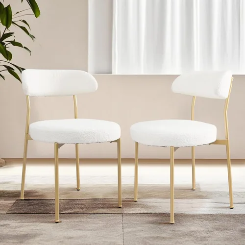 Miniatura 2 de Modern Boucle - Juego de 2 sillas de comedor con respaldo redondo tapizado de lana de cordero y patas de metal para comedor, cocina, restaurante