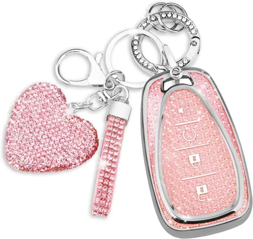 Miniatura 8 de QBUC Funda para llavero Chevy con llavero de diamante, compatible con Chevrolet Equinox Malibu Camaro Cruze Traverse Blazer Trax Volt Bolt Protector