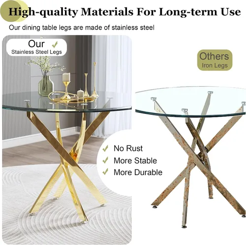 Miniatura 6 de Mesa de comedor redonda de vidrio de 36 pulgadas para 4 personas, mesa de cocina de vidrio circular pequeño con parte superior templada transparente