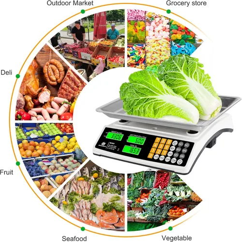 Miniatura 8 de Báscula de cálculo de precios 88lb/40kg Báscula comercial de alimentos para productos agrícolas y carne con plataforma grande de acero inoxidable