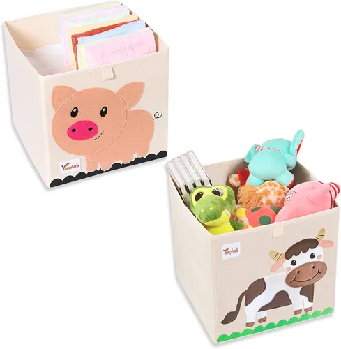 2 cajas de almacenamiento de juguetes, 13 x 13 x 13 pulgadas, contenedores plegables de tela para juguetes de animales, cesta para niños, bebés,