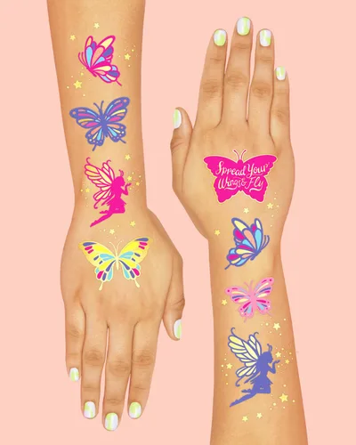 Miniatura 2 de xo, Fetti Tatuajes de mariposa - 34 estilos de aluminio Suministros para fiesta de cumpleaños, recuerdos de fiesta de mariposas, decoración