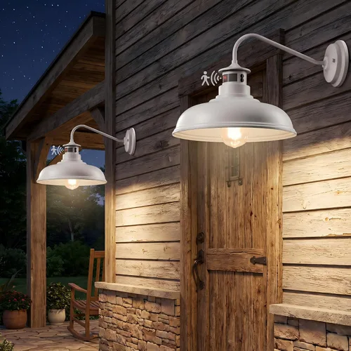 Miniatura 13 de Paquete de 2 apliques de pared de cuello de ganso estilo granja, luces de granero, sensor de movimiento y del anochecer al amanecer, accesorios