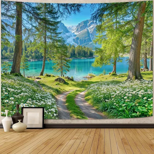 Miniatura 19 de Zussun Tapiz de Bosque Natural de Montaña Tapiz Verde de Pino Luz Solar Selva para Dormitorio Estético Planta Paisaje de Montaña Tapices Pequeños
