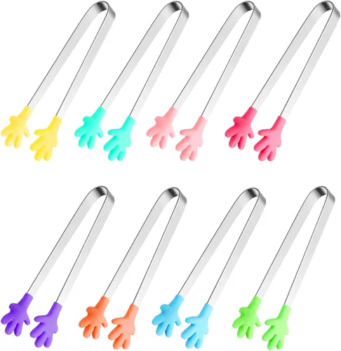 8 piezas de pinzas mini de silicona, pinzas de 5 pulgadas con forma de mano para alimentos, pinzas pequeñas y coloridas para niños para servir