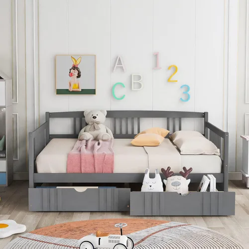 Miniatura 3 de Bellemave Sofá cama de tamaño matrimonial, sofá cama de madera con cajones, sofá cama con cajones de almacenamiento, sofá cama de doble uso