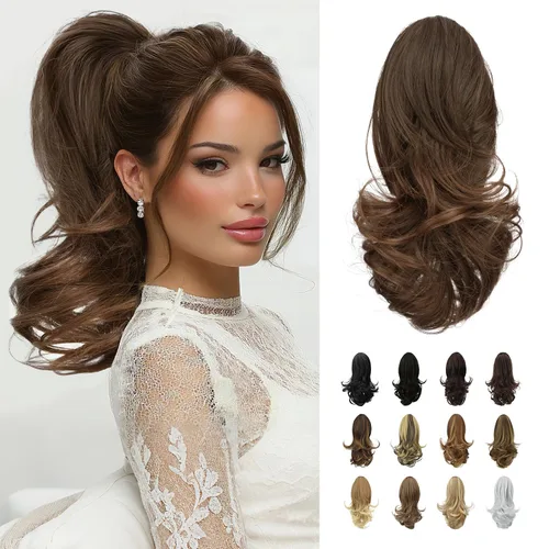 Miniatura 33 de Sofeiyan Extensión de cola de caballo de 11 pulgadas con clip de garra, extensiones de cabello con cola de caballo, cola de caballo larga y rizada
