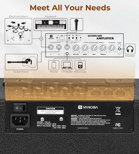 Miniatura 9 de Vangoa Amplificador de Batería Eléctrica 40W Profesional, Altavoz, 3 Entradas, Ecualizador de 3 Bandas Inalámbrico para Monitor de Batería