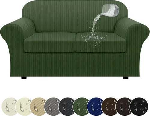 Miniatura 46 de Funda impermeable para silla con brazos, juego de 2 piezas, funda a rayas para 1 sofá separado con cojín en T, fundas de sillón de tela