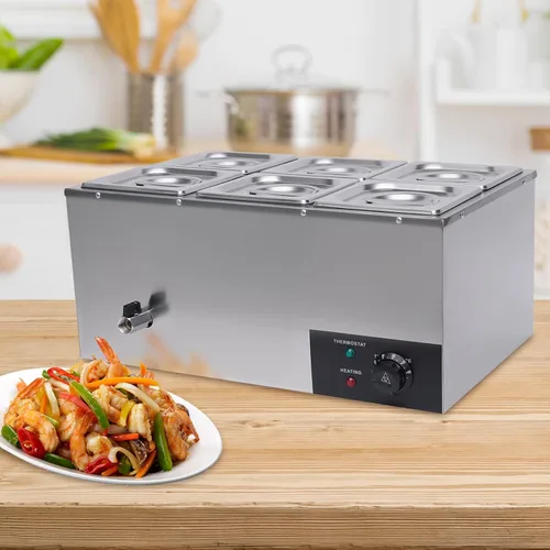 Miniatura 8 de Calentador de alimentos comercial de 6 bandejas con tapas, mesa de vapor eléctrica para calentar alimentos, 600 W, servidores y calentadores 6 Pan#2