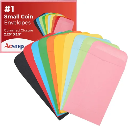 Miniatura 15 de ACSTEP Paquete de 500 sobres de monedas de colores #1 de 2.25 x 3.5 sobres, 10 sobres de semillas de papel autoadhesivos de colores surtidos
