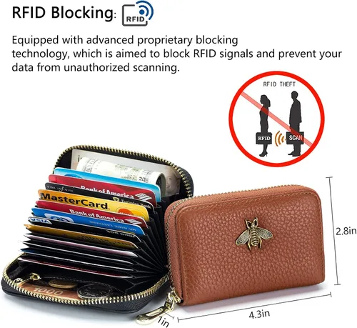 Miniatura 3 de imeetu - Tarjetero de cuero con cremallera y contra identificación por radiofrecuencia (RFID) pequeño, cartera para mujer
