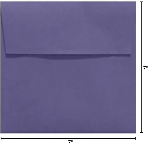 LUXPaper Sobres de invitación cuadrados | Despegar y prensar | 7 x 7 pulgadas | Morado glicina | Texto de 80 libras | 50 unidades Púrpura