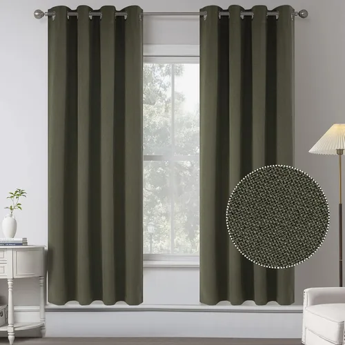 Miniatura 61 de KEQIAOSUOCAI Cortinas de lino 100% opacas de 100 pulgadas de largo, 2 paneles para dormitorio, estilo casa de campo moderna, completamente negro