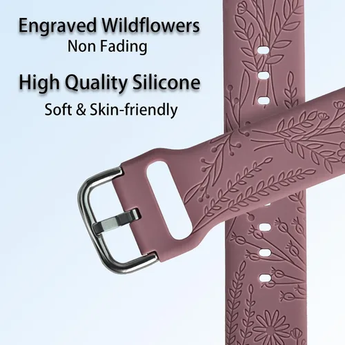 Miniatura 7 de Correas para Samsung Galaxy Watch 7/6/5/4/FE Banda 40mm 44mm con Charms, Correa de Reemplazo de Silicona con Flores Grabadas de 20mm para Mujeres