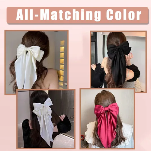 Miniatura 5 de Lazos para el pelo, 4 unidades, lazos para el pelo para mujer, cintas para el pelo, de cola larga de gran tamaño, lindos accesorios estéticos