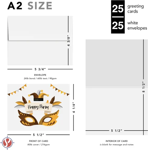 Miniatura 6 de 25 tarjetas de felicitación Happy Purim, máscara tradicional de símbolos de Purim, pergamino, invitaciones de felicitación religiosas judías