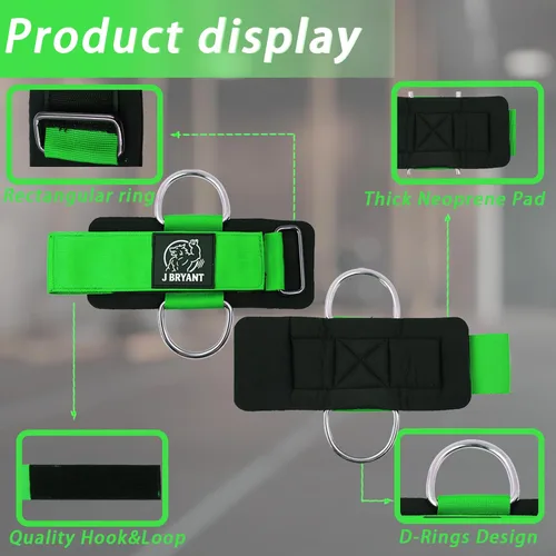 Miniatura 4 de J Bryant Puños de muñeca para elevación lateral de máquina de cable, correas de doble anillo en D resistentes con neopreno acolchado, cómodo soporte