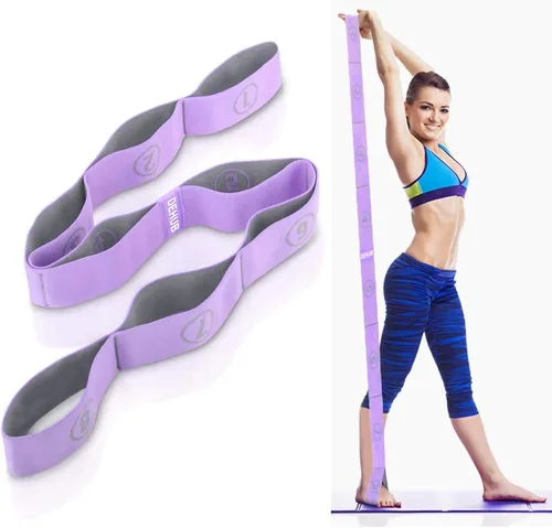 Miniatura 8 de Correa elástica para estiramiento de yoga, correa elástica multibucle para terapia física, pilates, yoga, danza y gimnasia, ejercicio y banda Rosa