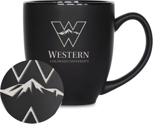Miniatura 446 de Rico Industries - Taza de cerámica mate negra con grabado láser estándar de 15oz para NCAA (escuelas T & U) - Para bebidas calientes o frías