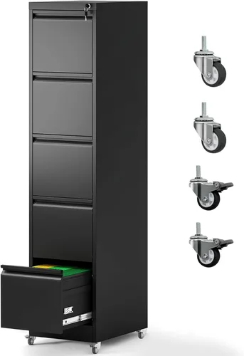 Miniatura 14 de Archivador de 4 cajones con ruedas, archivador de metal con cerradura y ruedas, almacenamiento rodante para oficina en casa, archivadores verticales