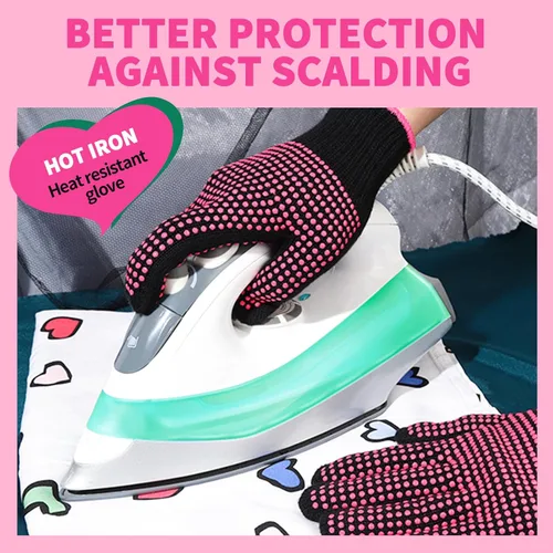 Miniatura 5 de Teenitor 2 guantes resistentes al calor con golpes de silicona, guantes profesionales a prueba de calor para peinar el cabello, rizador, hierro Rojo