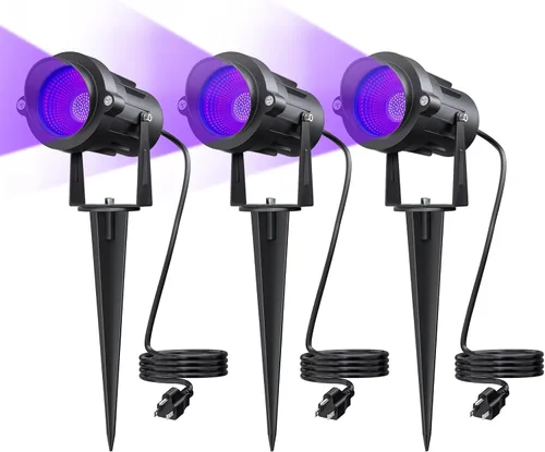 Miniatura 9 de Onforu Foco de luz negra de 18 W para exteriores, IP65 impermeable, longitud de onda de 385-400 nm, luces negras de Halloween enchufables