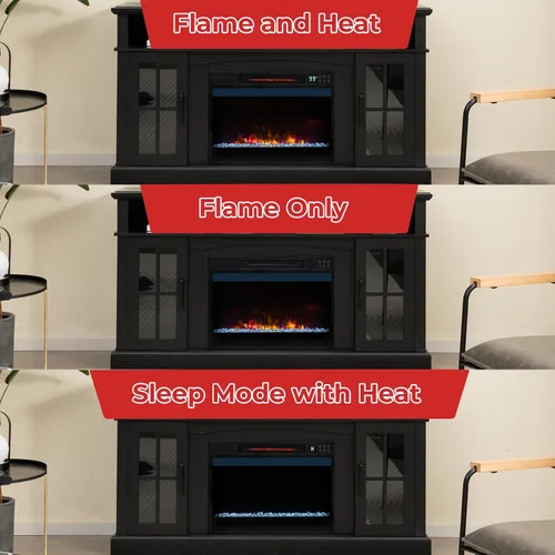Miniatura 10 de Tangkula - Inserto eléctrico de chimenea de cuarzo infrarrojo de 23 pulgadas con control remoto, calentador de chimenea empotrado de 1500 W