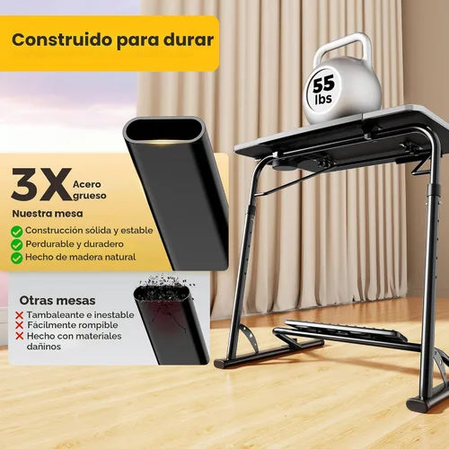 Miniatura 7 de FoldWise - Mesa plegable mejorada para TV y portátil - Extra grande y resistente, mesa para sofá, altura y ángulo ajustable para cena, trabajo y TV
