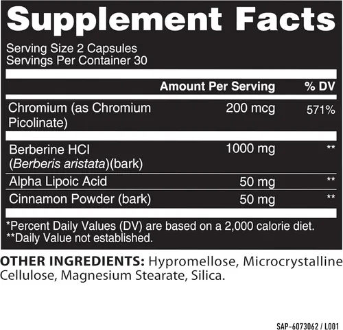Miniatura 3 de Healthy Delights Nature Fuel - Cápsulas de berberina, suplemento de berberina, con berberina HCl, picolinato de cromo, ácido alfa lipoico y corteza
