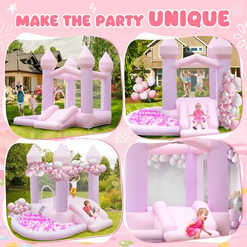 Miniatura 3 de FBSPORT Casa de rebote blanca inflable, castillo hinchable con soplador de aire, castillo hinchable para interiores y exteriores con gran pelotero