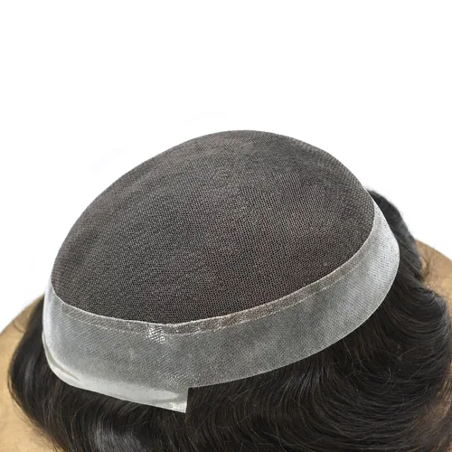 Miniatura 6 de Peluca de cabello humano para hombre, tupé de cabello humano suave para hombre, centro de encaje suizo suave, tupé adjunto con poliuretano alrededor