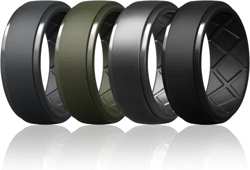 Miniatura 19 de Egnaro - Anillos de silicona para hombre, 25/64 pulgadas (10 mm) de ancho y 3/32 pulgadas (2.5 mm) de grosor, alianzas de boda de goma, paquete