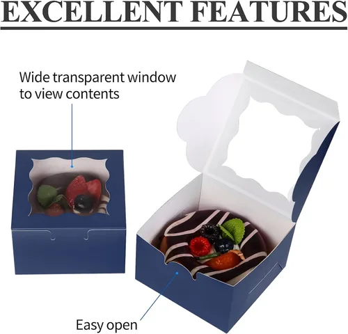 Miniatura 3 de KPOSIYA - 60 piezas de cajas de panadería azules con ventana, cajas individuales para cupcakes de 10 x 10 x 6 cm, cajas de papel kraft azules