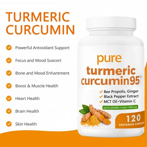 Miniatura 3 de Curcumina de cúrcuma 95 1000 mg - Suplemento de complejo de cúrcuma 95% con propóleos de abeja, jengibre, aceite MCT, vitamina C soluble en grasa