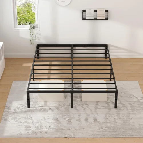 Miniatura 9 de NEW JETO - Base de cama metálica, base de cama tamaño Queen con espacio de almacenamiento, base de colchón resistente y robusta, fácil montaje,