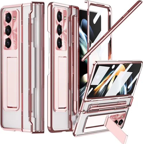 Miniatura 10 de NINKI Funda compatible con Samsung Galaxy Z Fold 5 5G con S Pen y protección de bisagra, cubierta transparente chapada de lujo transparente con Negro