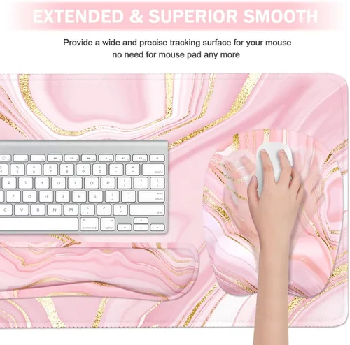 Miniatura 4 de Reposamuñecas para teclado y mouse grande, alfombrilla de mouse con soporte de muñeca para computadora, almohadilla de teclado de espuma 4 piezas