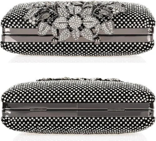 Miniatura 4 de Dexmay - Bolso de mano con diamantes de imitación con cierre floral de cristal, bolso de noche formal para mujer