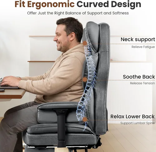 Miniatura 8 de BESTFAIR Silla de oficina grande y alta, silla ejecutiva de respaldo alto con reposapiés y soporte lumbar para personas pesadas, brazos ajustables