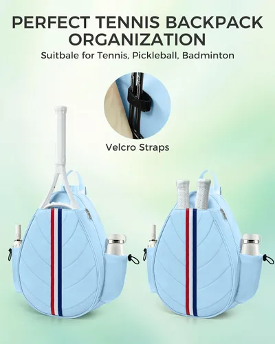 Miniatura 6 de Bolsa de tenis, mochila de tenis resistente al agua para mujeres y hombres, diseño de bandolera acolchada para tenis, pickleball, raquetas de Azul